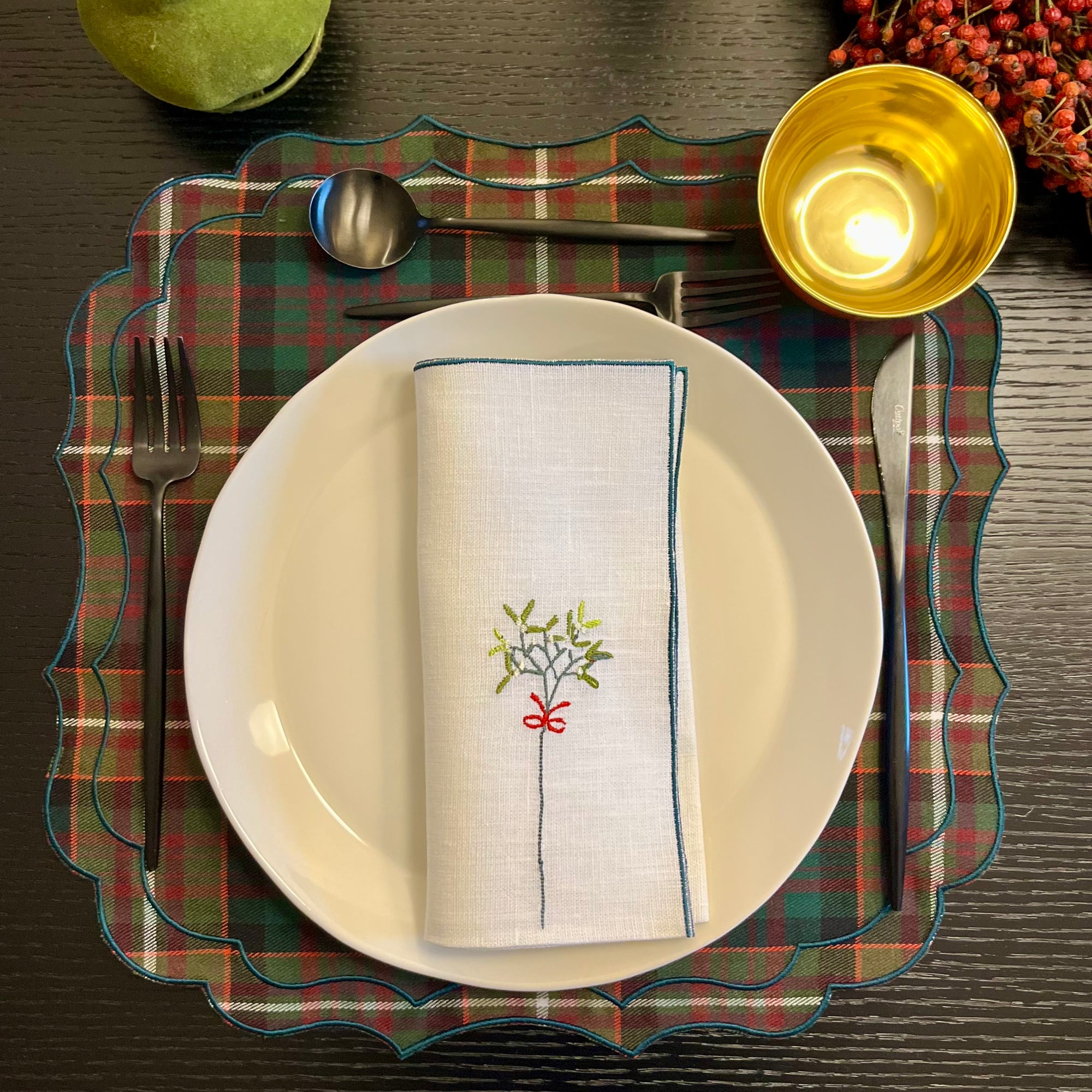 PLACEMAT KRINKLE TARTAN OLIVE - SET OF 4