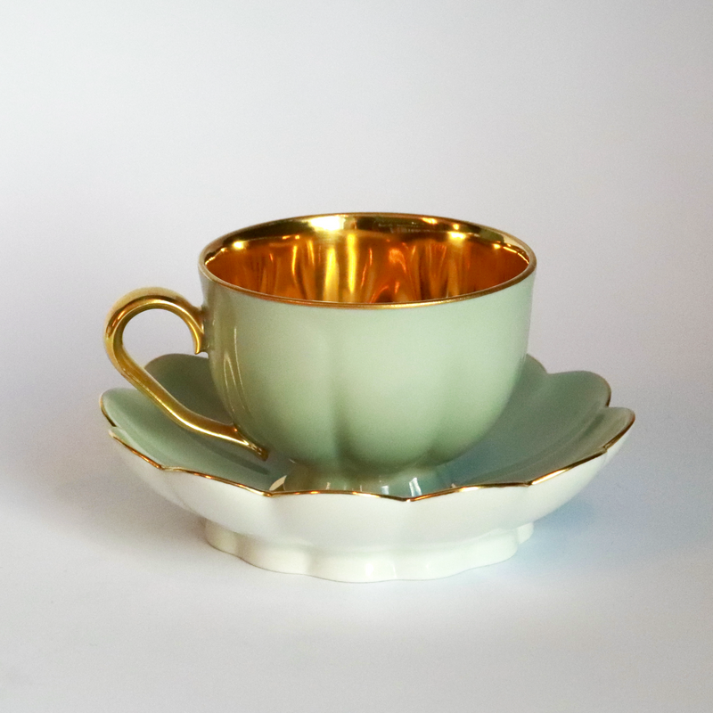 ESPRESSO CUP MELONE - CELADON AND 24 KT GOLD